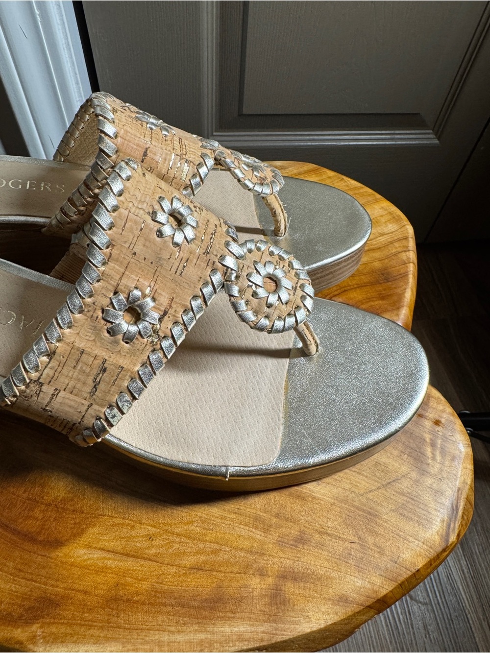 Jack Rogers Women's Jacks Mid Wedge-Stacked Metallic Cork Sandals 9M - Picture 5 of 13
